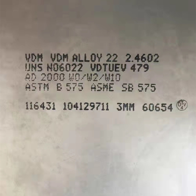Placa de la aleación 22 de la placa de Hastelloy C22 del acero de aleación de ASTM B575 ASME SB575 UNS N06022