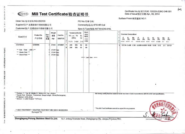 China JIANGSU MITTEL STEEL INDUSTRIAL LIMITED Certificaciones