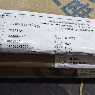 Placa de acero inoxidable laminada en caliente de tipo superduplex ASTM A240 2507 S32750 8*1500*6000mm