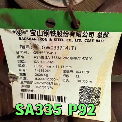Tubo de acero de aleación ferrítica sin costura ASME A335 P92 estirado en frío 89*11.13mm para servicio a alta temperatura